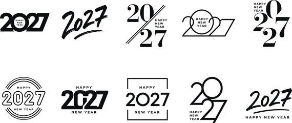 Collection of black and white "happy new year 2027 greeting celebration © Fazle