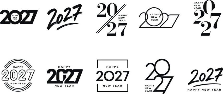 Collection of black and white "happy new year 2027 greeting celebration