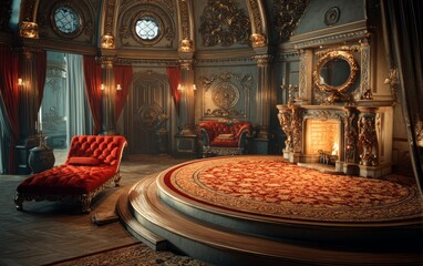 Fototapeta premium Luxurious Victorian style room with ornate fireplace and elegant furniture