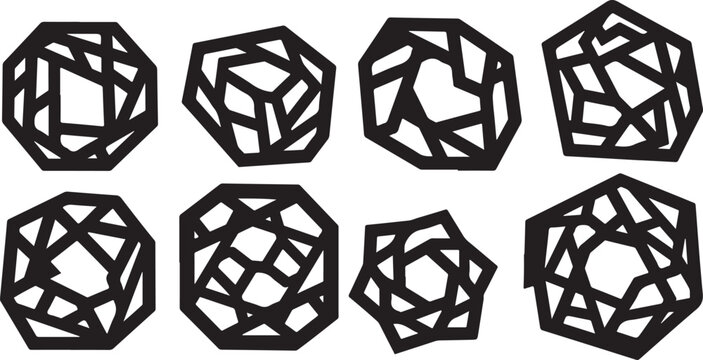 Geometric shapes and black polygonal crystal structures