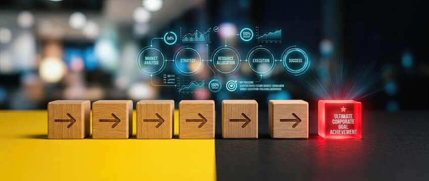 Business growth strategy implementation corporate office digital marketing content indoor workspace professional perspective success tracking and analytics