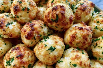 Fototapeta premium Golden Garlic Bread Balls With Herbs And Cheese