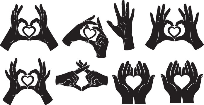 Hands forming heart shapes in various gestures