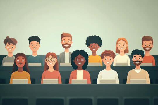 Multicultural avatars in virtual classroom with minimal design for modern learning experience