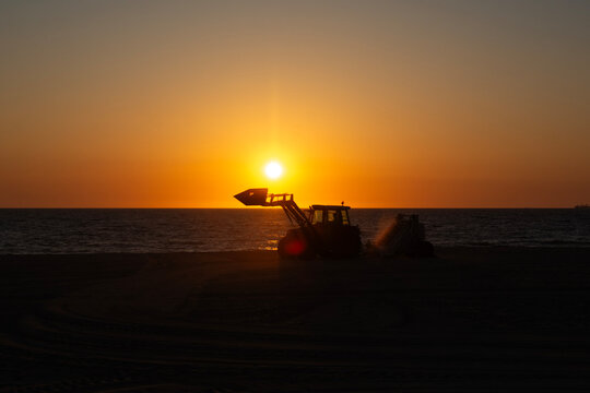 Atlantic ocean and excavator bowl, Espinho, Portugal