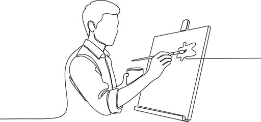 Artist painting on canvas, single line drawing, creativity and art concept © keenan