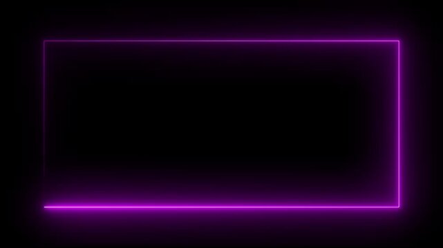 Animation of glowing neon rectangles abstract background. abstract glowing purple neon rectangle border frame 4k animation on black background