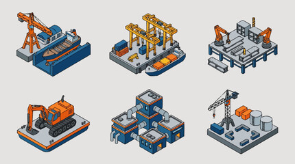 Isometric industrial machines and construction equipment. © agussssss