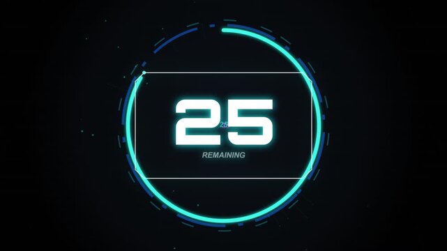 Digital countdown timer with neon glowing interface for video overlays