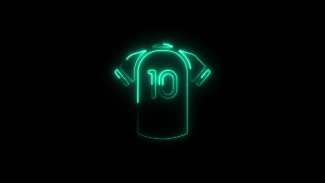Neon glowing soccer jersey with number 10, animated sports apparel symbol for football branding
