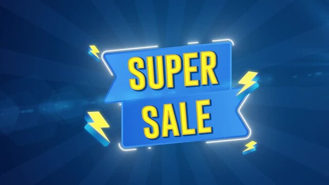 Super Sale Promotion Banner with blue Burst Background animation 4k.