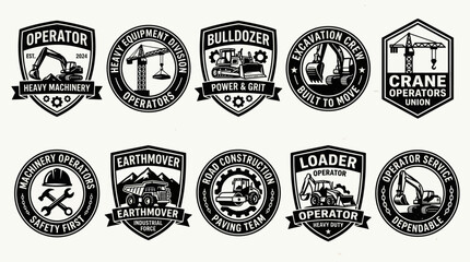 Fototapeta premium Heavy Construction Machinery and Excavator Operator Badge Collection