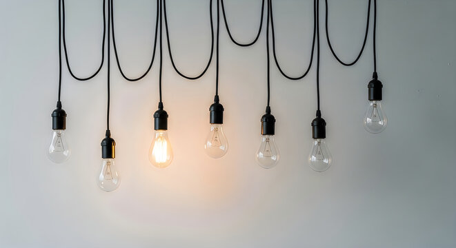 Multiple edison bulbs hanging one illuminated minimalist interior lighting