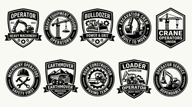 Heavy Construction Machinery and Excavator Operator Badge Collection