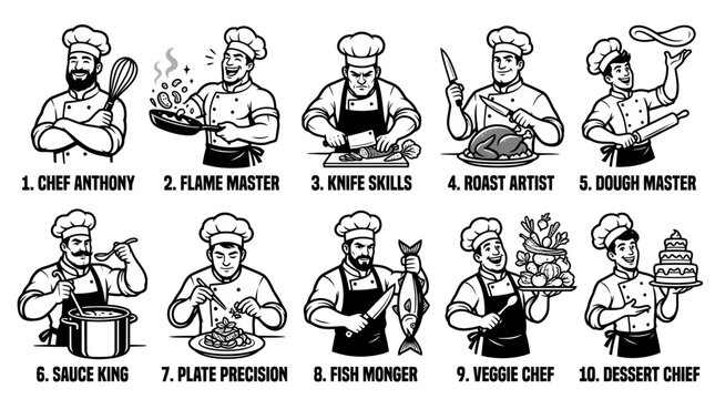 Professional Chef Techniques and Culinary Skills Character Set