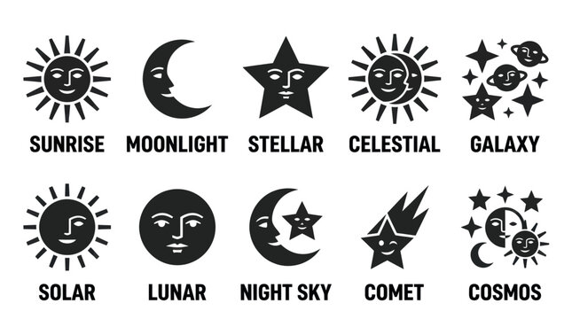 Classic Mystical Celestial Symbols with Sun and Moon Faces