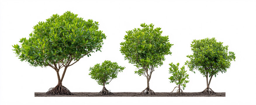 Side view of Rhizophora mucronata street trees on a clean white backdrop