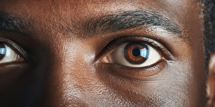 Extreme close-up of a man's open brown eye showing intricate details of iris and skin