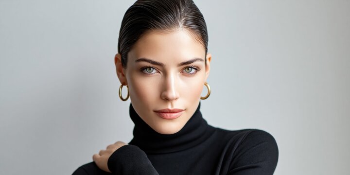 Timeless beauty radiates confidence and allure in this portrait