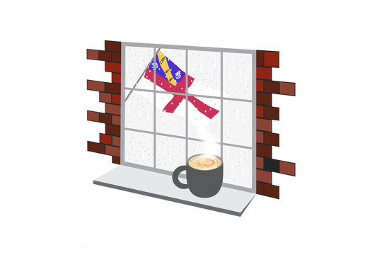 Herm Coffee Rain Window Vector Illustration