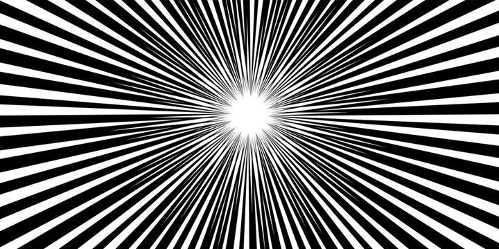 Black and White Comic Speed Lines Background with Radial Sunburst