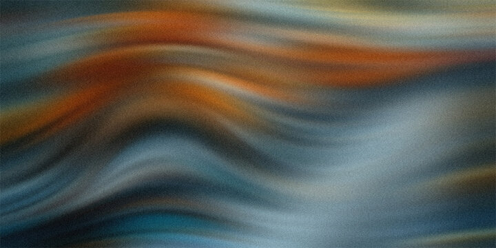 Moody metallic fluid waves with copper and slate blue tones featuring deep grainy texture for industrial atmospheric design.