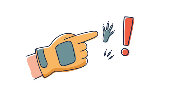 Cartoon hand wearing a glove pointing at an animal footprint and exclamation mark. EPS Editable. Vector Illustrations.
