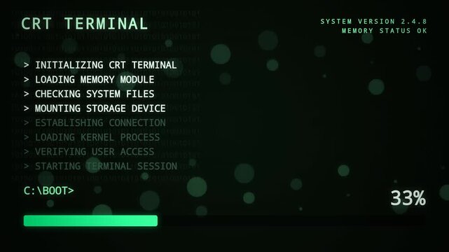 Retro CRT Terminal Booting Up with Progress Bar Technology