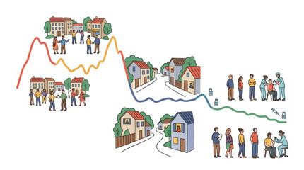 Naklejka premium Illustration depicting infection disease progression and vaccination impact. EPS Editable. Vector Illustrations.