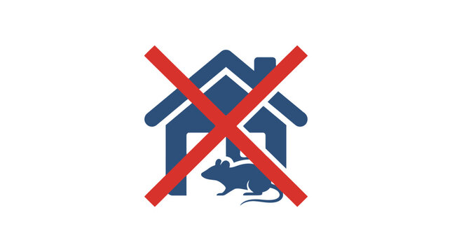 Pest control icon featuring a mouse inside a house crossed out with a red X. EPS Editable. Vector Illustrations.