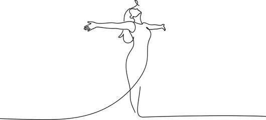 Continuous line drawing of a woman with arms outstretched, symbolizing freedom and joy © Brian