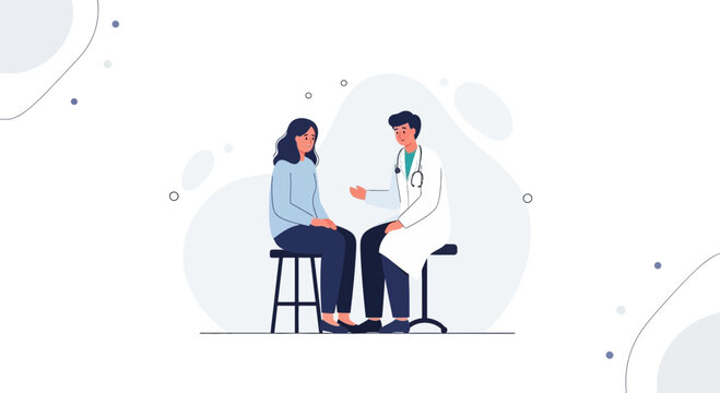 Doctor consulting patient in clinic, medical consultation illustration