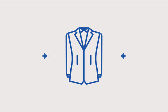 Formal suit jacket line icon for men's fashion and bespoke tailoring services. Elegant vector illustration for wedding attire blogs and corporate dress code guides.
