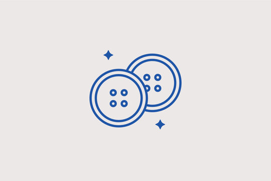 Sewing buttons line icon for garment finishing and haberdashery retail. Classic vector illustration for craft supply stores and clothing repair guides.