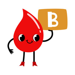 Vibrant hand drawn illustration of blood drop mascot with type B sign for health awareness flyers and World Blood Donor Day celebration graphics isolated on white © Ilona