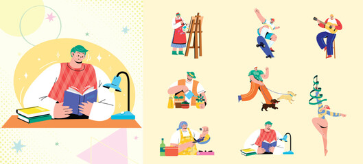 Obraz premium Creative Hobby Characters and Activity Icons