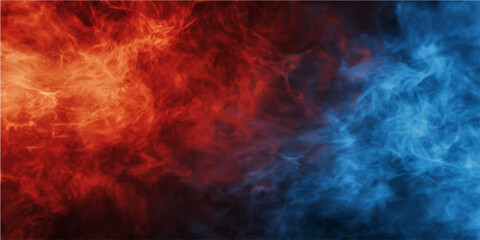 Fiery and Icy Contrast. Abstract depiction of a powerful clash between the fiery energy of red and the icy coolness of blue, with a mesmerizing fusion of smoke-like textures. © Art Lover 