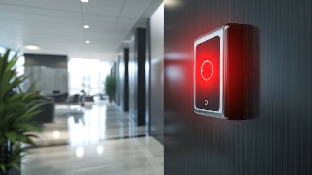 Modern office access control panel glowing red