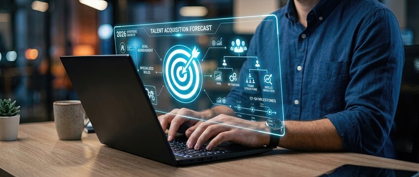 Data-driven talent acquisition strategies workplace digital insights professional environment close-up view future workforce planning