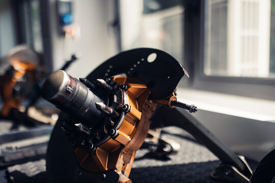 Close-up of suspension components in automotive workshop