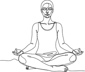 Obraz premium Serene Woman Meditating in Lotus Pose, Continuous Line Art