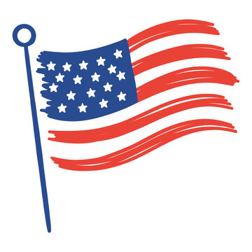 Hand drawn American pole flag icon in patriotic doodle style for national celebration