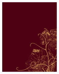 Obraz premium Elegant golden grape vine silhouette on maroon background for winery branding and high-end restaurant menu design