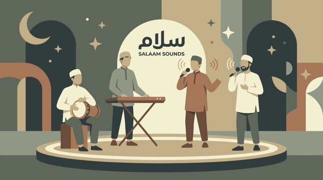 Traditional Arabic musicians performing on stage.