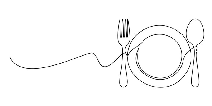 Cutlery continuous line drawing, Editable line art vector illustration.