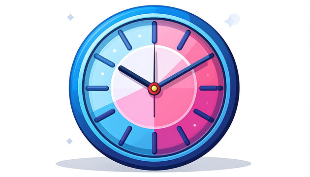Pixel art clock with blue and pink sections, time passing, digital display, retro game aesthetic