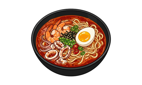Illustration of seafood ramyeon 