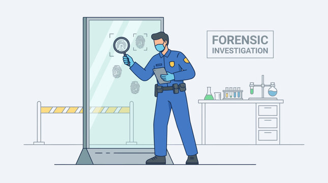 Police officer investigating forensic evidence.