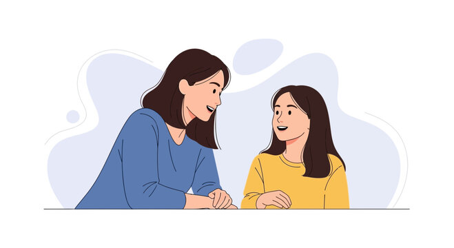Mother and daughter chatting, family conversation, loving family moment illustration