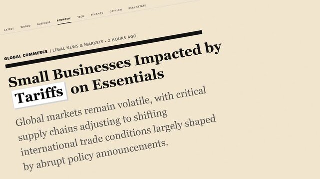 Global Trade Tariff Economic Newspaper Headlines Sequence and Market Uncertainty Reports on Vintage Paper Background Animated Motion Graphics